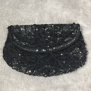 Clutch purse, black, shimmering beaded